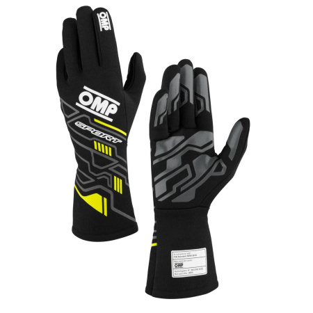 OMP SPORT перчатки для автоспорта, черный/желтый неоновый, р-р XL