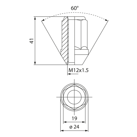 EvoCorse гайка колесная (M12X1,5/H 41 mm./60*), черный