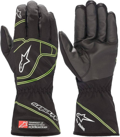 Alpinestars TEMPEST v2 WP перчатки дождевые для картинга, черный/зеленый неоновый, р-р M
