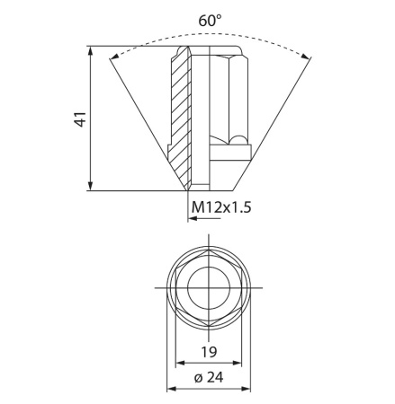 EvoCorse гайка колесная (M12X1,5/H 41 mm./60*), черный